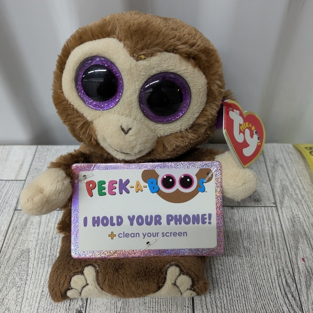 Ty Peek A Boo Brown Stuffed Animal with Purple Eyes